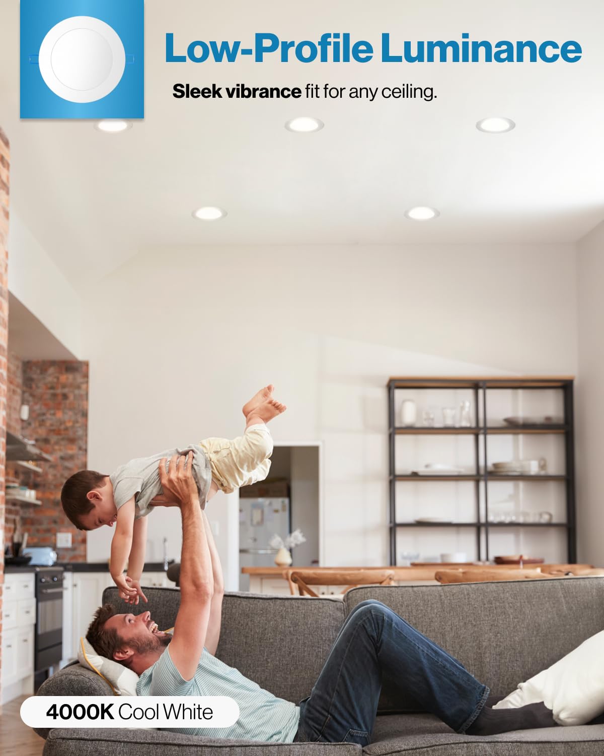 Sunco slim wafer-thin recessed light with smooth trim in ceiling