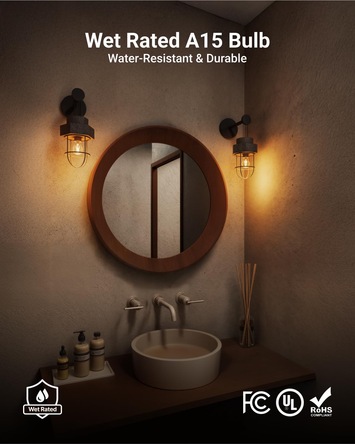 Sunco soft white 2700K LED bulb creates cozy bathroom ambiance.