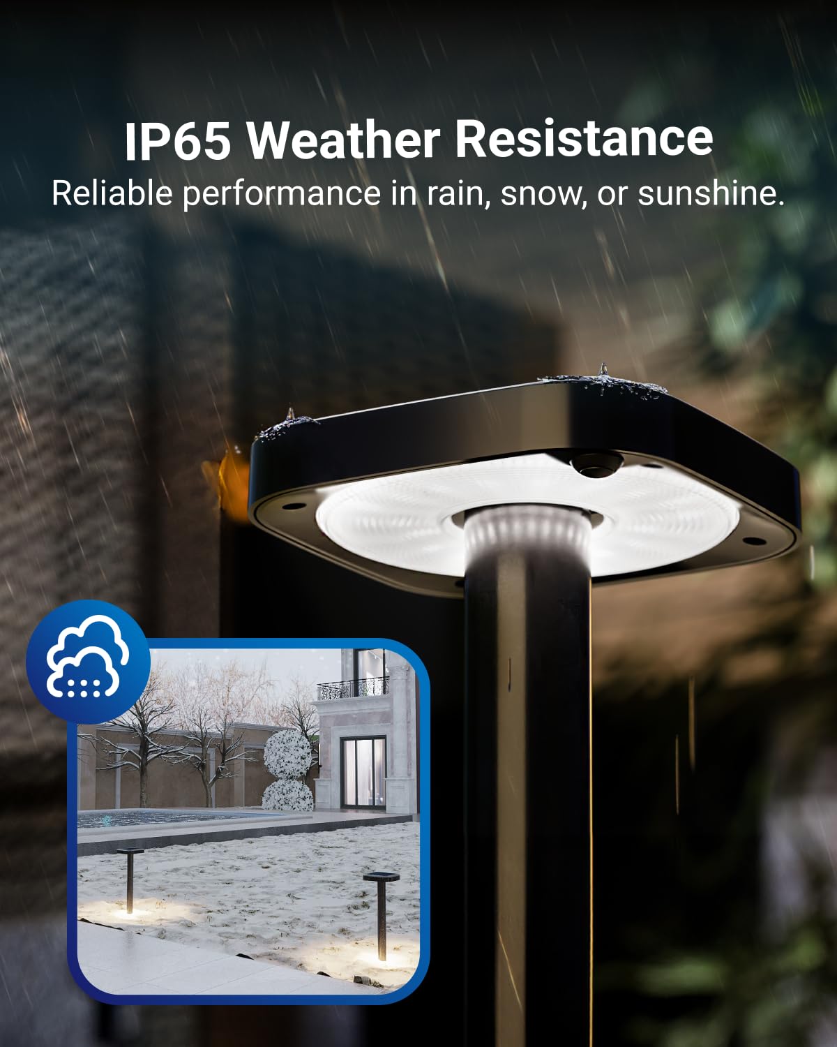 Sunco square solar pathway light weather-resistant housing endures rain and wind