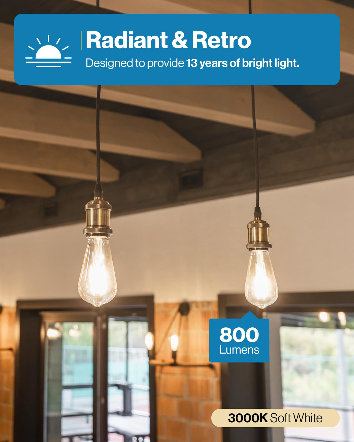 Sunco ST64 dimmable Edison bulb with E26 base for mood lighting