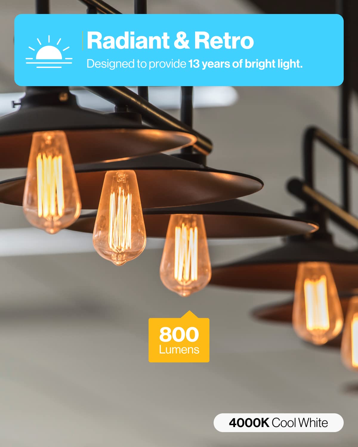 Sunco ST64 dimmable LED bulb on E26 base for adjustable mood lighting.