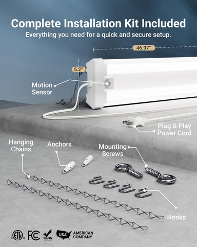 Sunco shop light with ETL and Energy Star, backed by 7-year warranty.