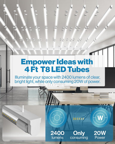Sunco T8 LED bulbs ballast-compatible installation image showing easy plug-and-play setup.
