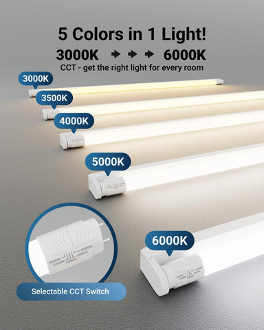 Sunco T8 LED bulbs 4ft selectable CCT image highlights customizable color temperature for tasks
