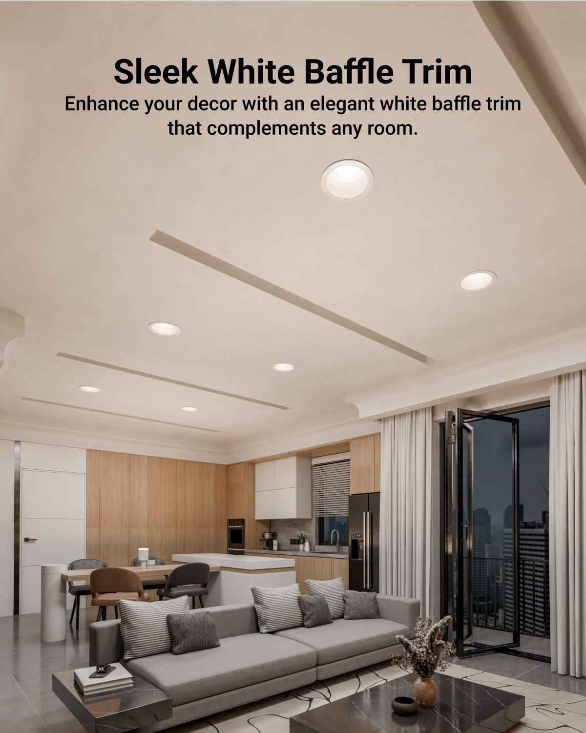 Sunco trim hides gaps for a clean, polished ceiling finish