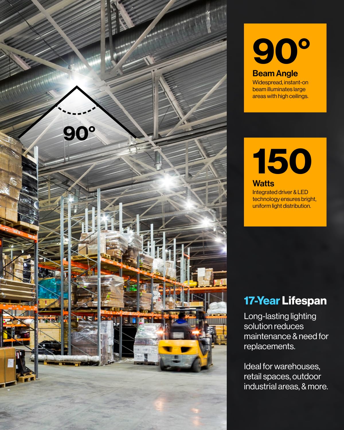 Sunco UFO High Bay delivers 21000 lumens at 5000K for crisp daylight output