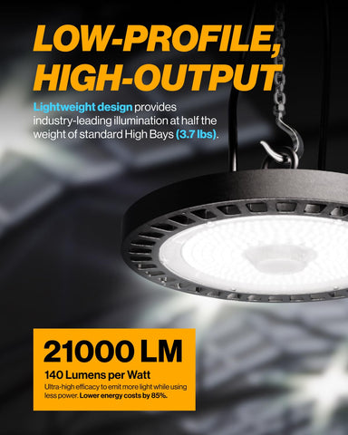 Sunco Lighting UFO high bay 150W with dimmable 0-10V enables flexible brightness.
