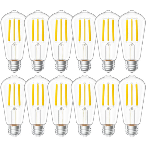 Sunco Lighting vintage LED Edison bulbs with clear glass in 12-pack for warm ambient lighting