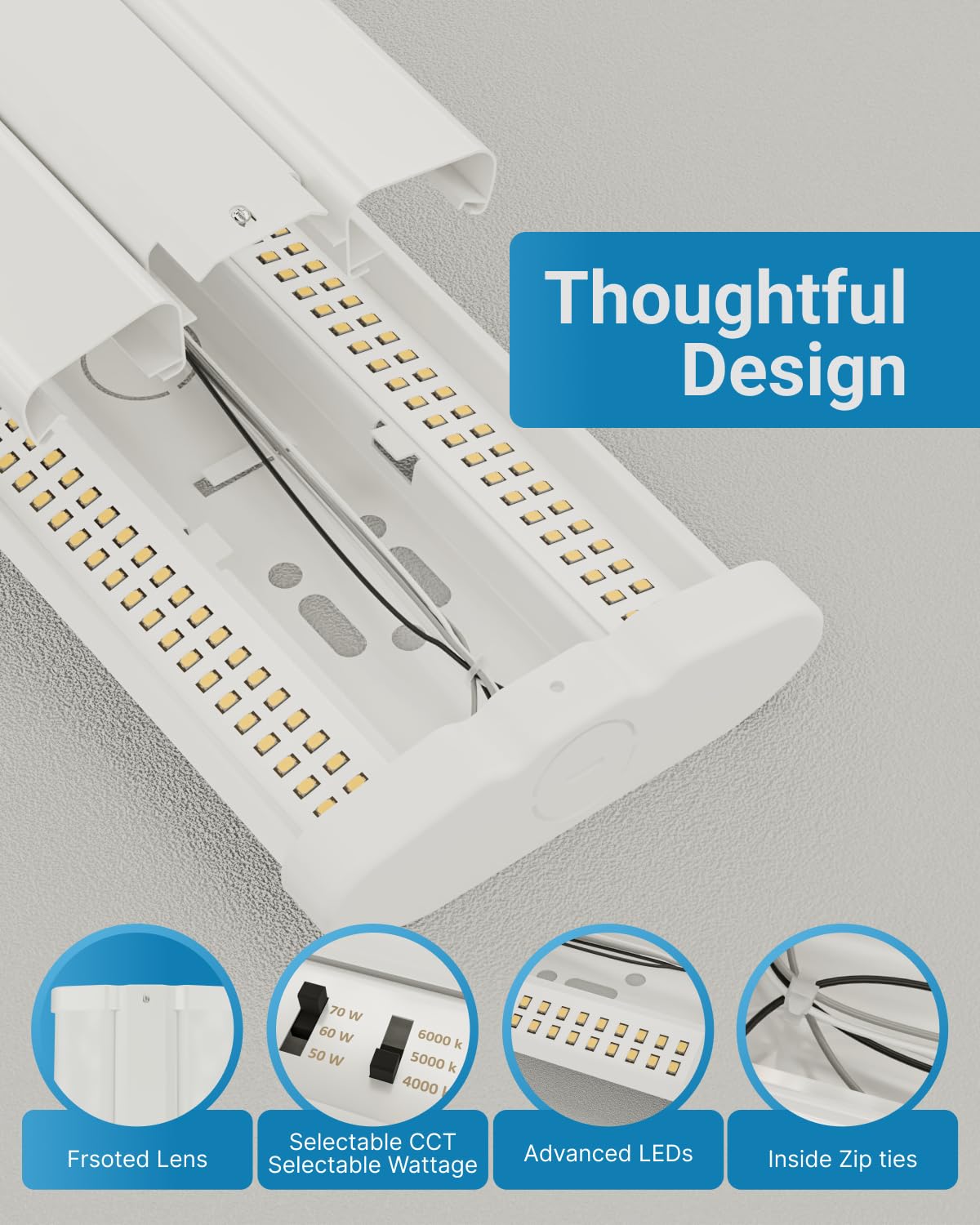 Sunco wraparound puff design showing slim, low-profile ceiling fixture.