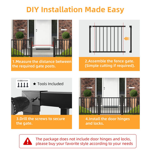 SunCrafts black outdoor gate in heavy-duty steel withstands weather.