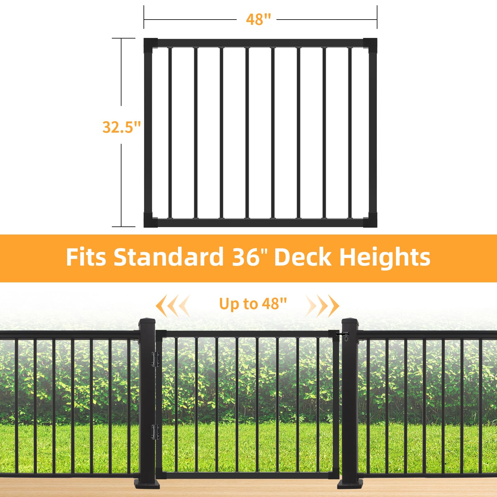 SunCrafts adjustable-width deck gate up to 48 inches for flexible spaces.