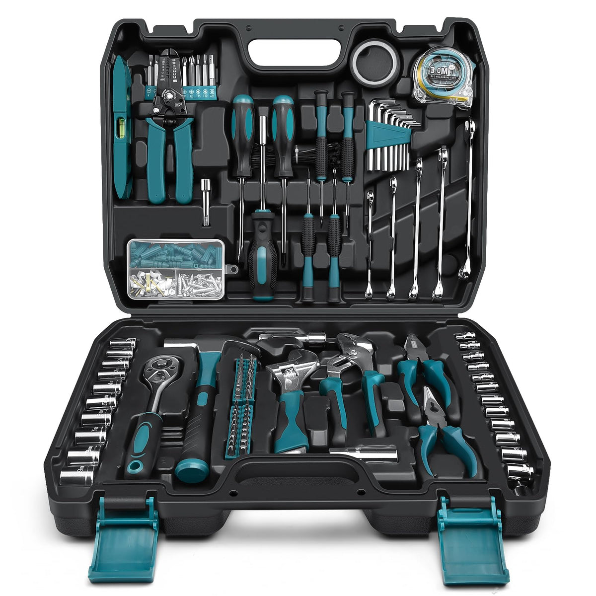 Sundpey 281pc tool kit case keeps tools organized for home and auto use.