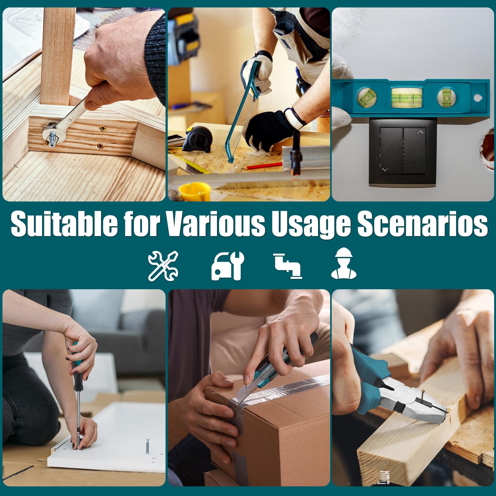 Sundpey measuring tape and spirit level for accurate layouts.