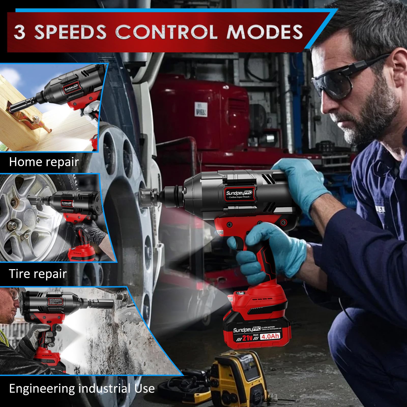 SundpeyPRO built-in LED lights illuminate dark work areas for precise torque applications.