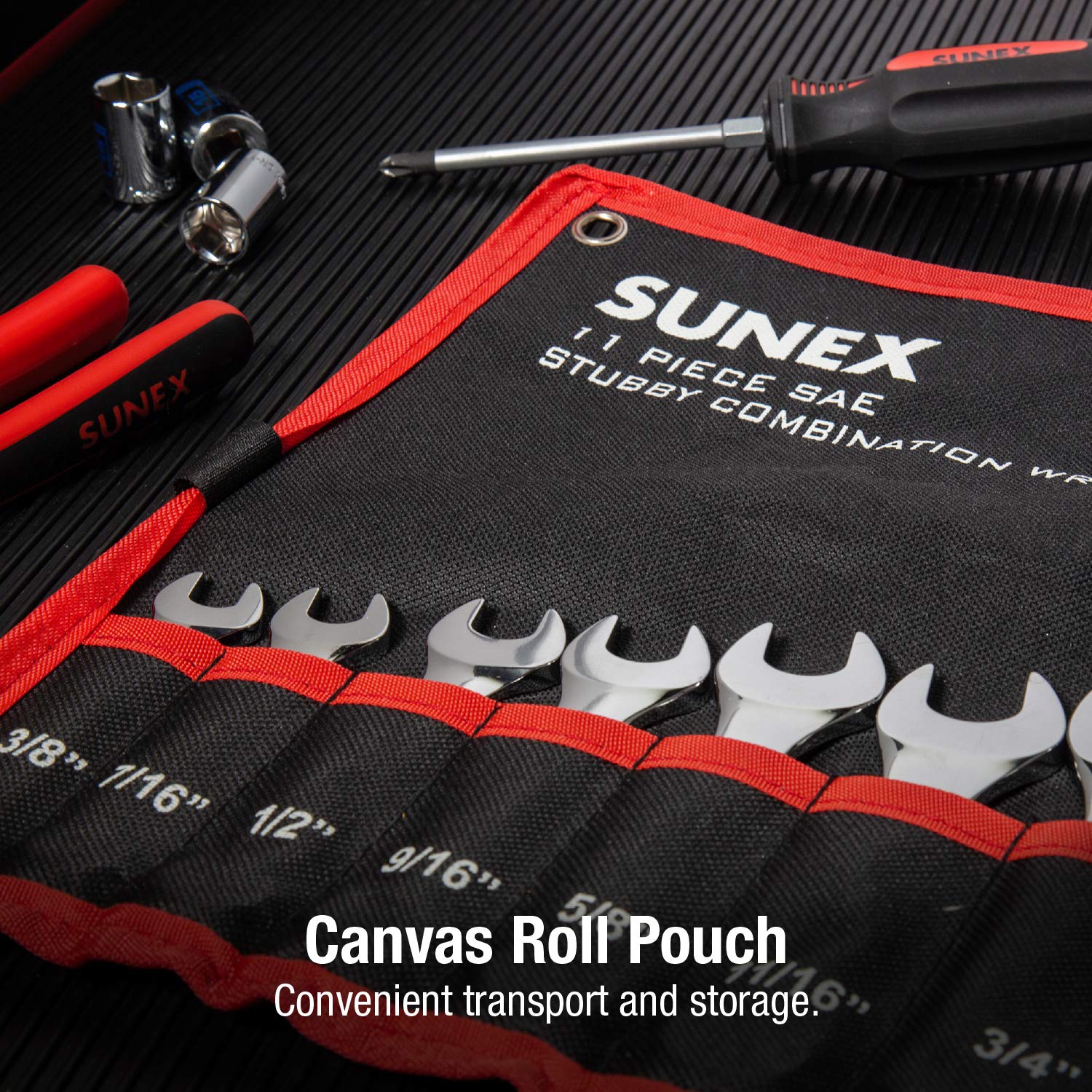 Sunex Tools 9930 canvas pouch keeps the set organized and portable