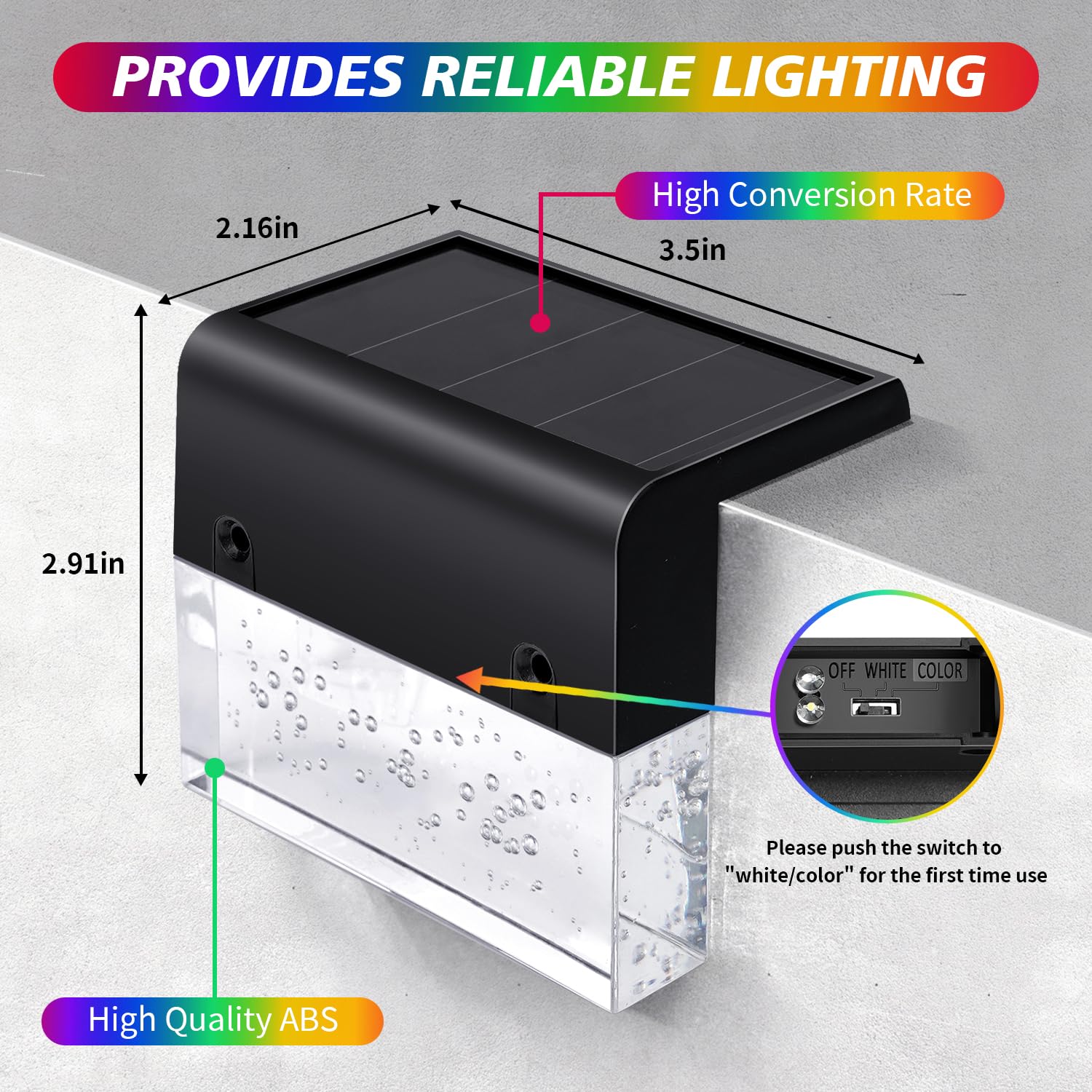Sunface easy installation of solar step lights on flat surfaces with screws or tape