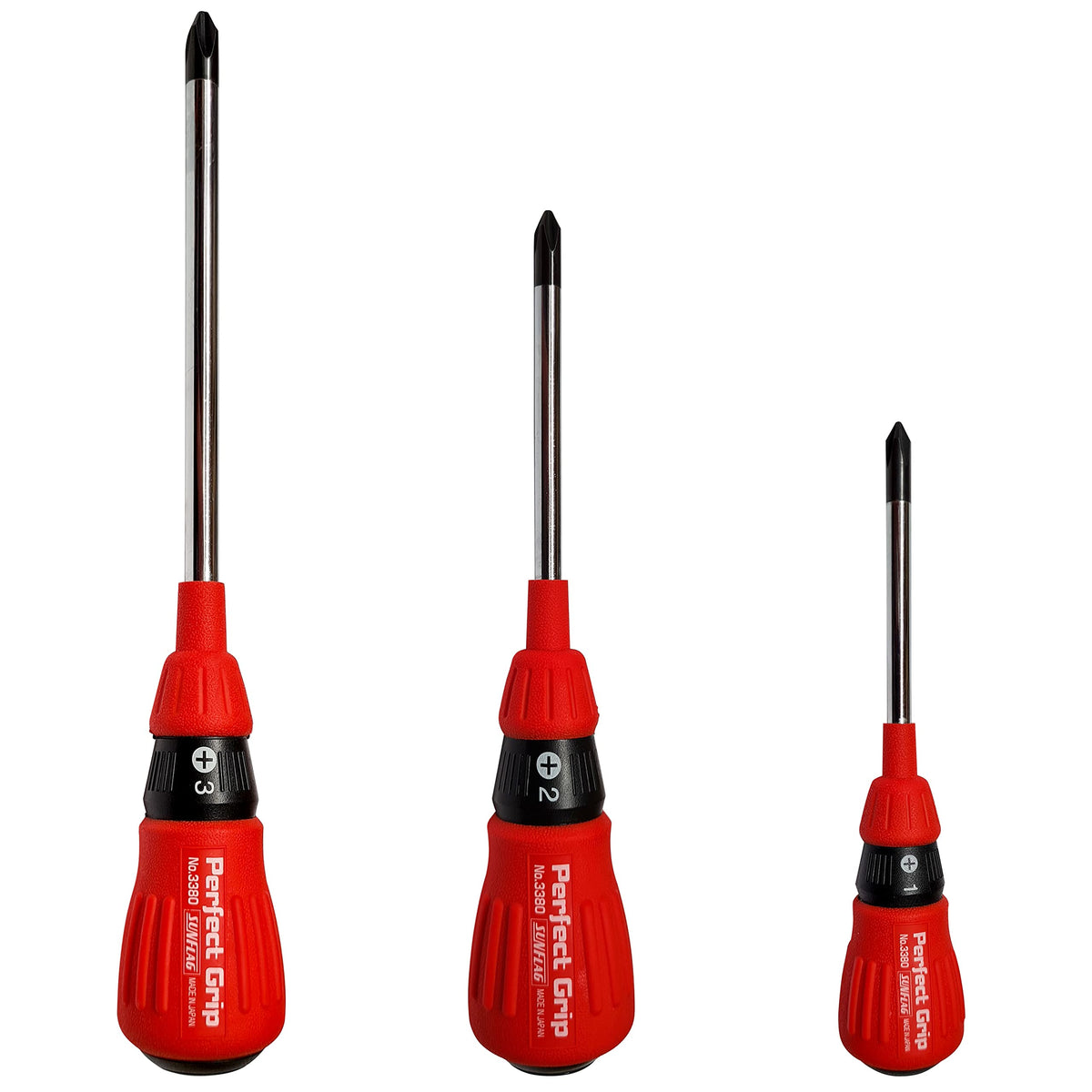 Sunflag Perfect Grip +1 75mm screwdriver with soft red handle for precise control.