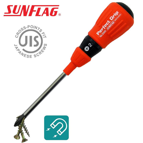 Sunflag Perfect Grip +3 150mm screwdriver with magnetic tip for reach and leverage.