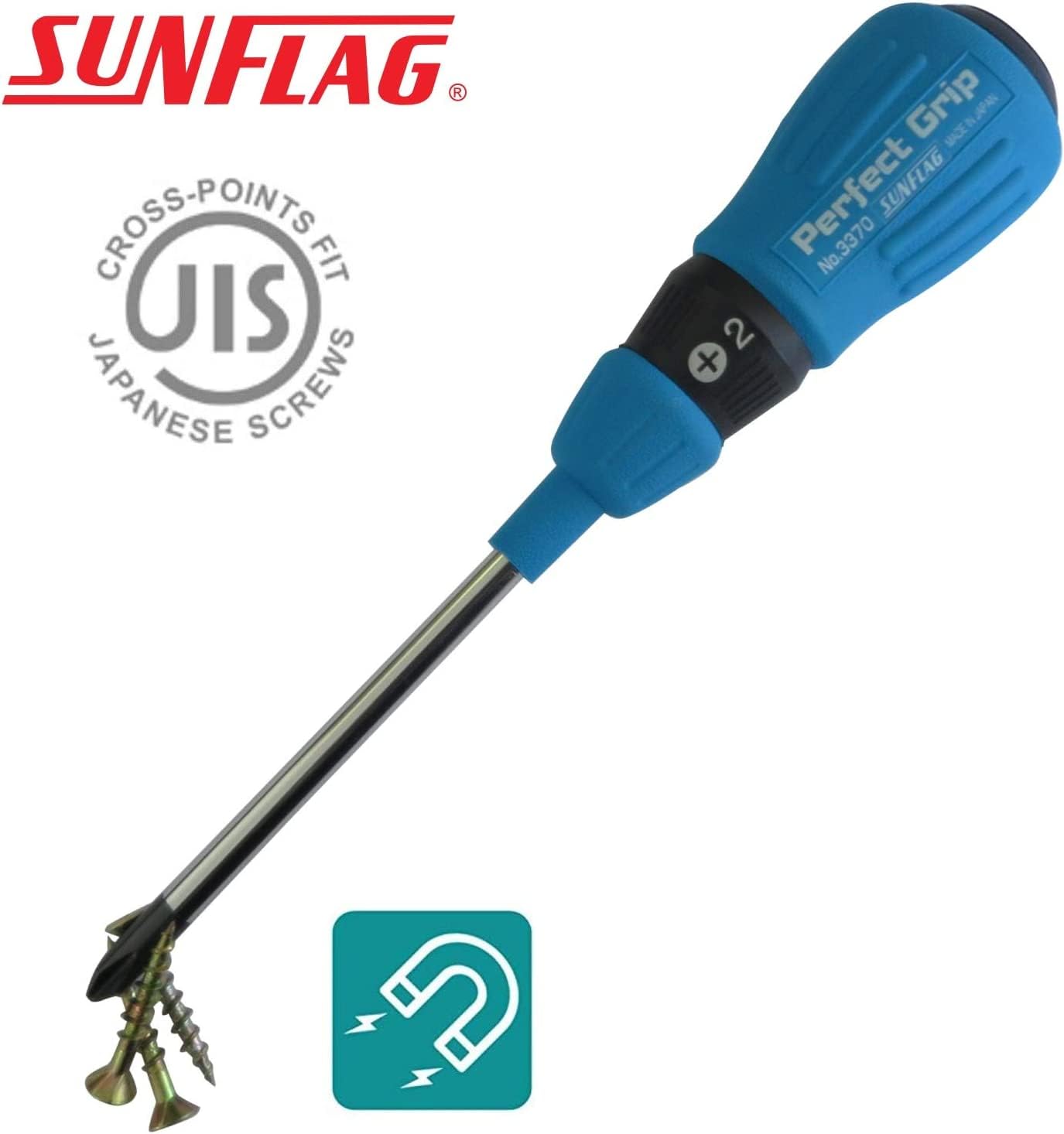Sunflag plus-1-75mm screwdriver with magnetic tip for easy screw placement.