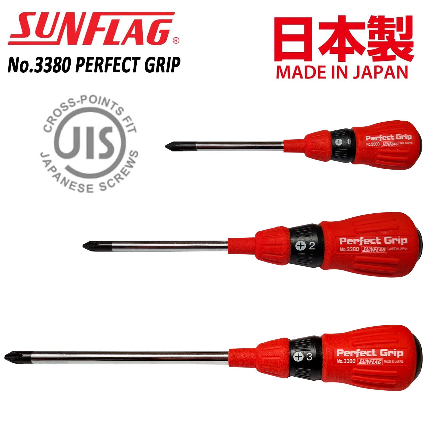 Sunflag soft polymer red handle close-up for comfortable extended use.