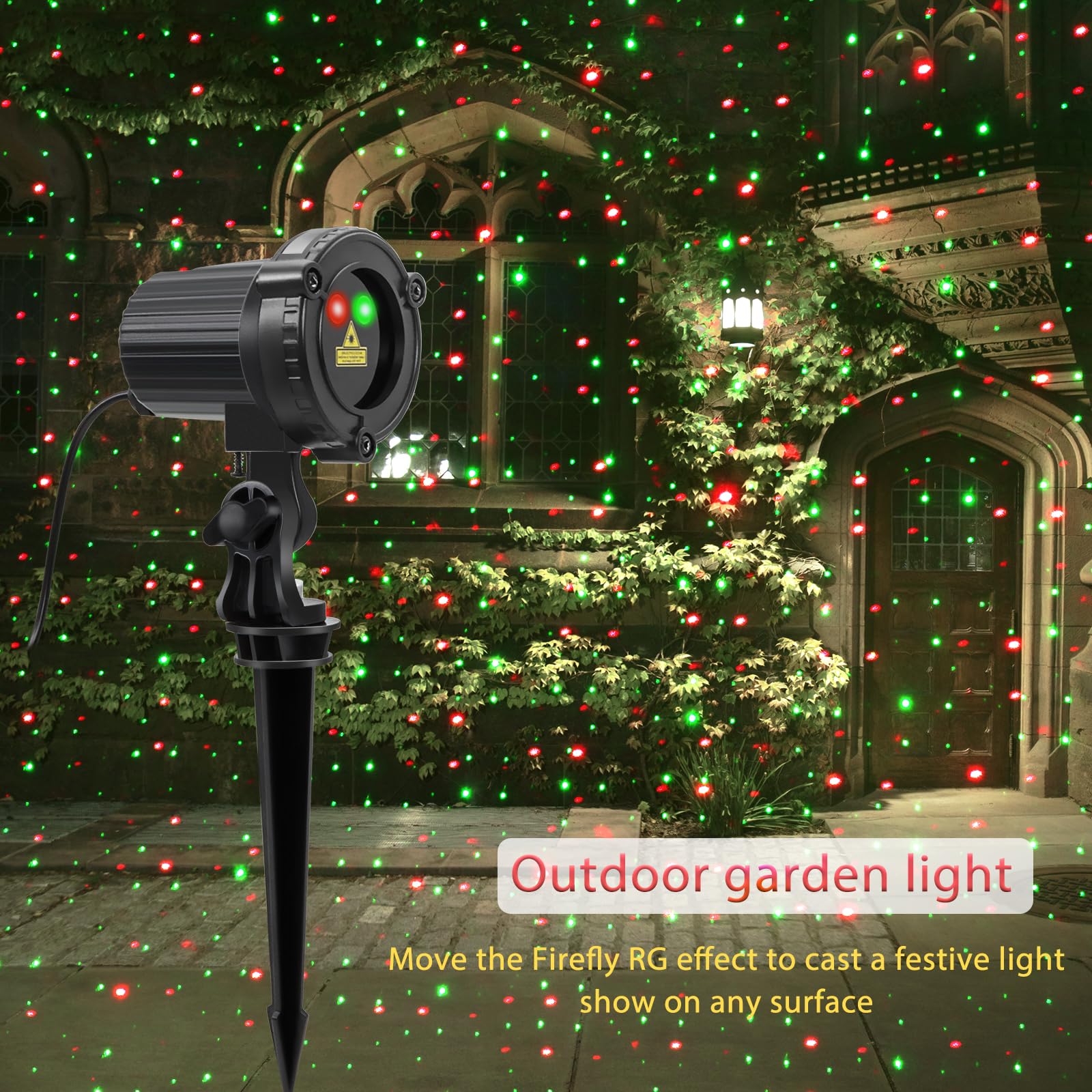 SUNFUCAN red and green stars projection creates magical holiday ambiance.