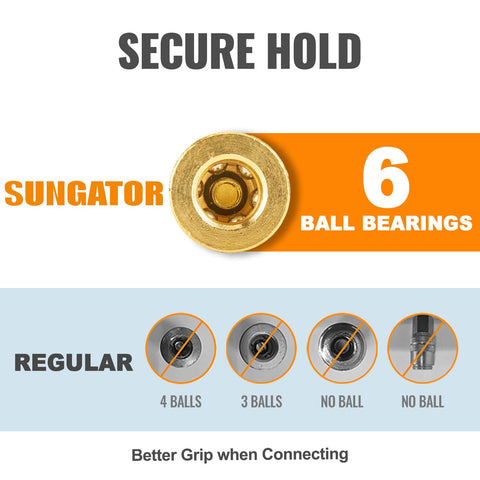 SUNGATOR brass air couplers with six ball bearings for secure connection.