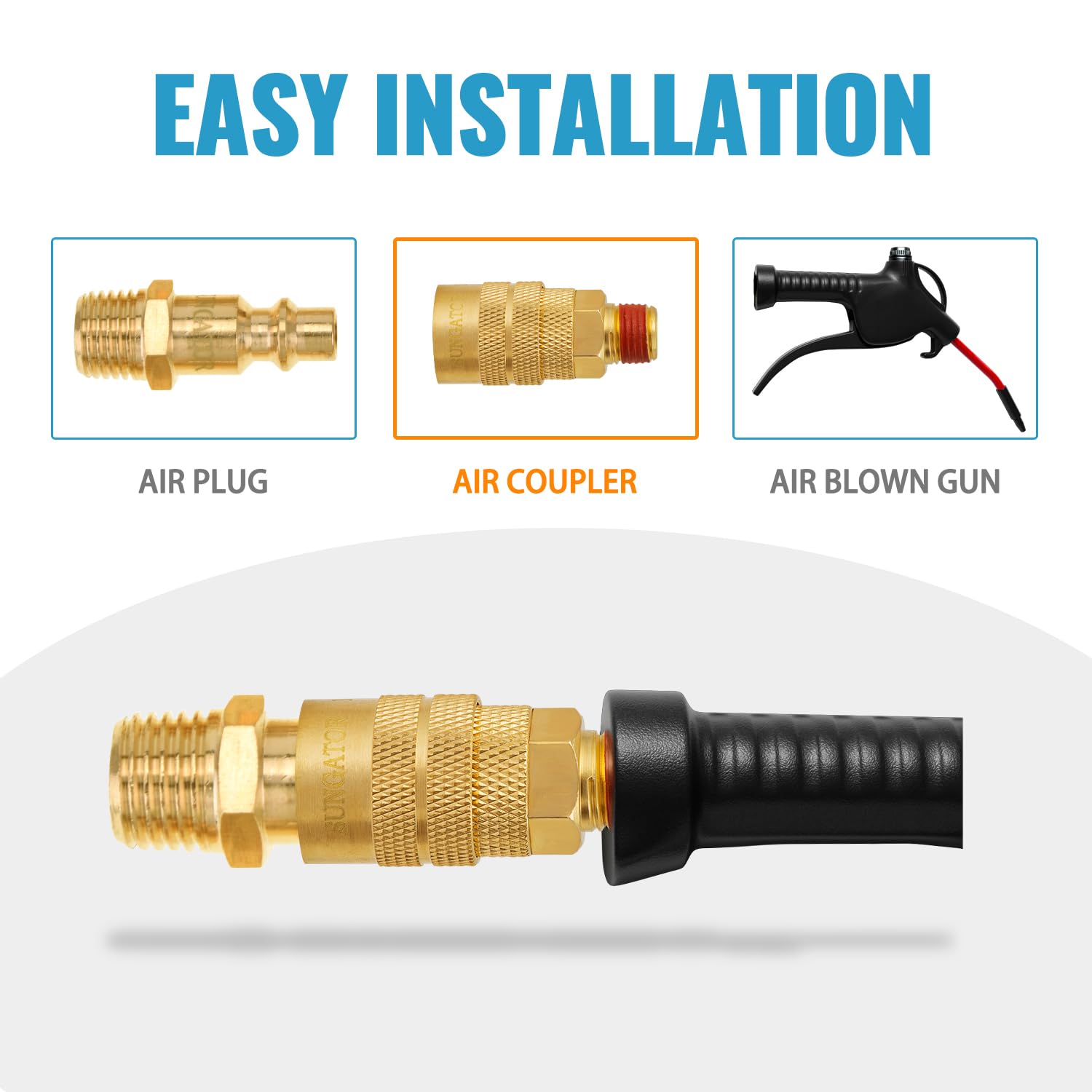 SUNGATOR brass air hose fittings designed for long life and wear resistance.