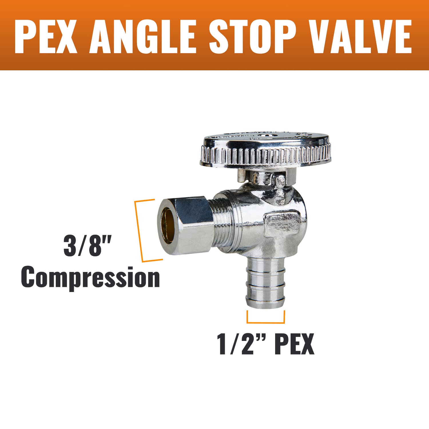 SUNGATOR chrome-plated brass angle stop valve close-up, durable finish