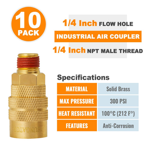 SUNGATOR brass fittings with pre-coated threads for easier sealing.