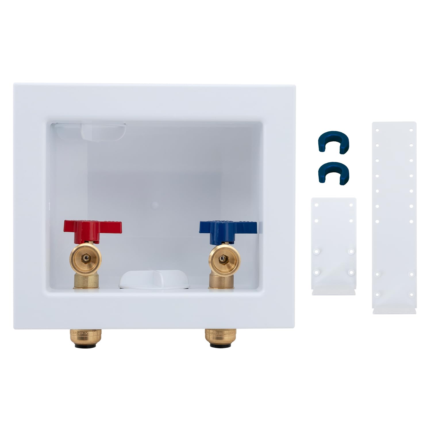 SUNGATOR push-fit outlet box front view highlights compact, space-saving design for laundry installations.