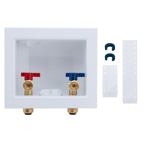 SUNGATOR push-fit outlet box front view highlights compact, space-saving design for laundry installations.