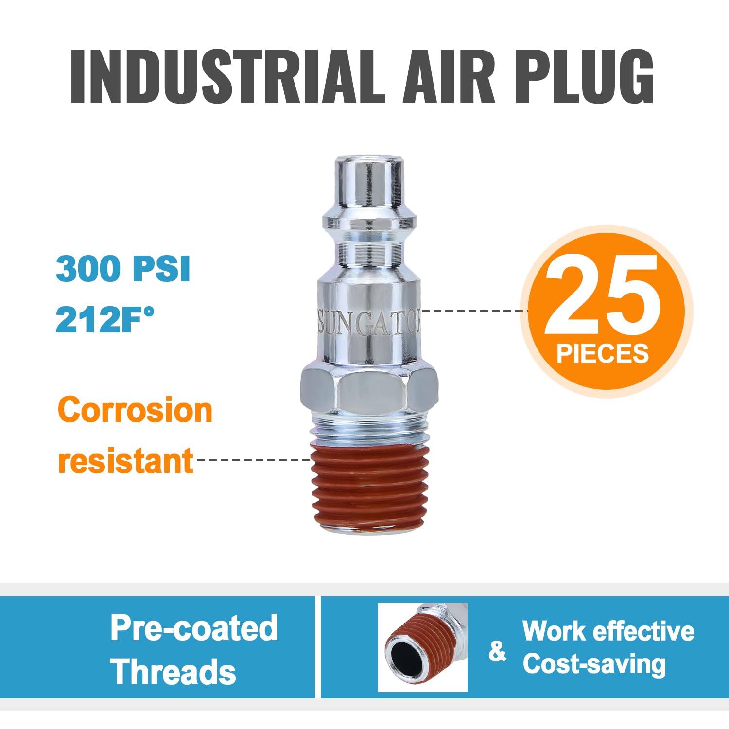 SUNGATOR 1/4-inch NPT male thread plugs ideal for secure, leak-free connections.