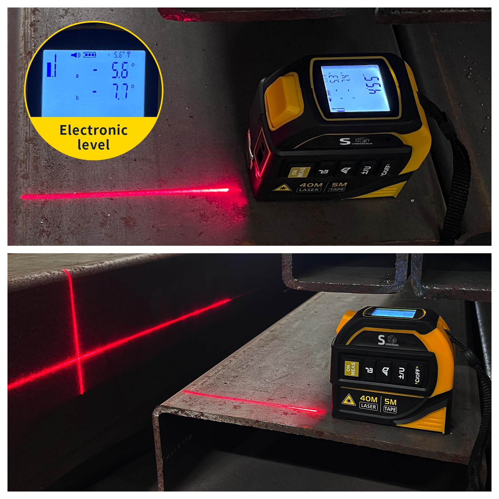 SUNHAIXIA ergonomic grip supports comfortable overhead measurements