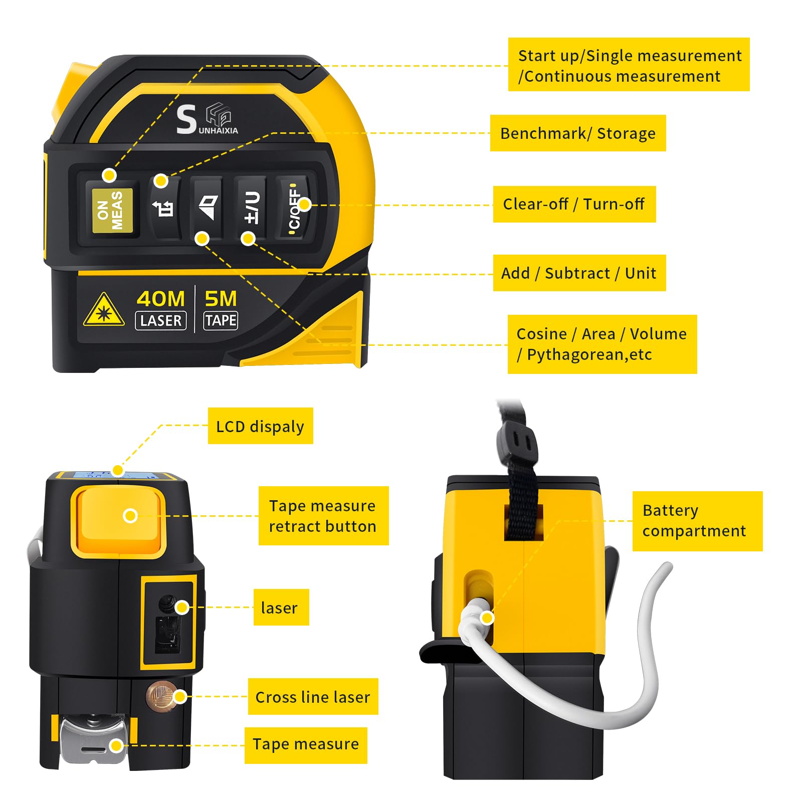 SUNHAIXIA laser range display mode providing clear measurement readouts