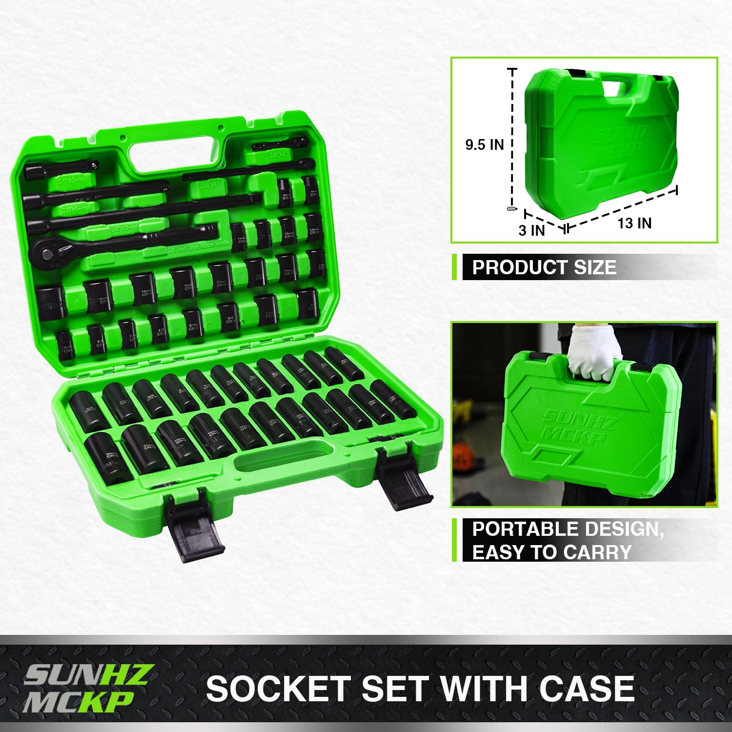 SUNHZMCKP 3/8 to 1/2 inch drive adapter boosts compatibility.
