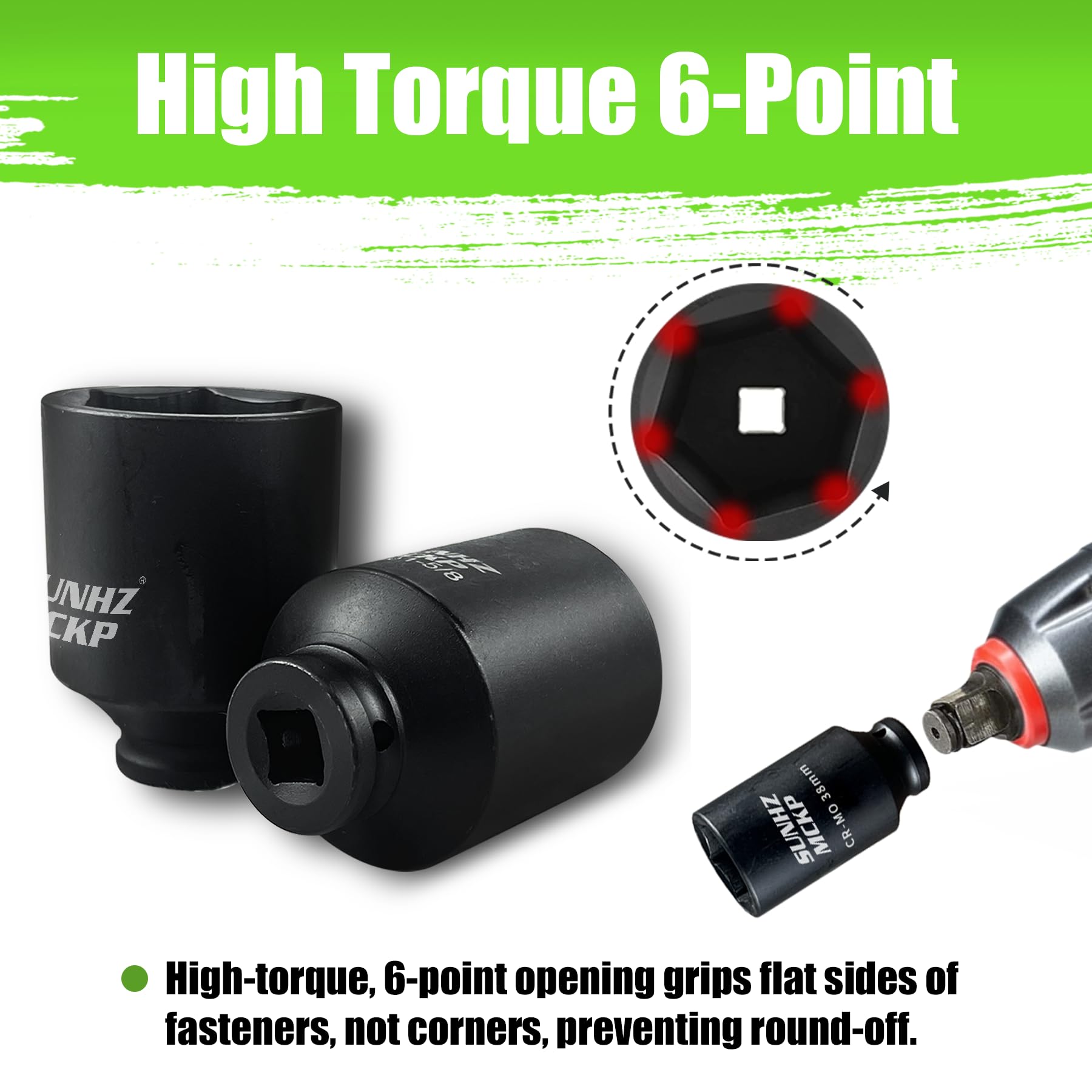 CR-MO with black phosphate finish offers durability for impact use.