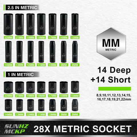 SUNHZMCKP deep SAE sockets arranged by size for precise torque selections.