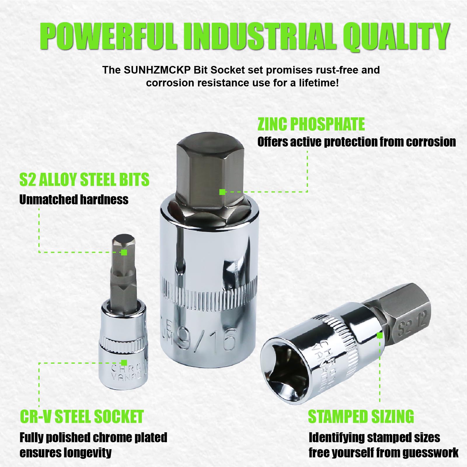 SUNHZ MCKP hex-bit set with 1/4, 3/8, 1/2 inch drives
