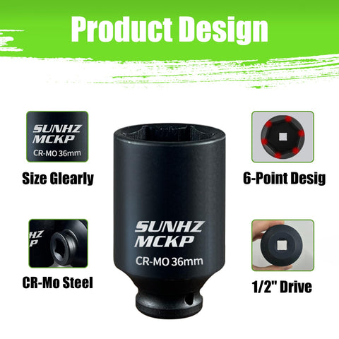 SUNHZMCKP sockets with laser-etched sizes for quick ID.