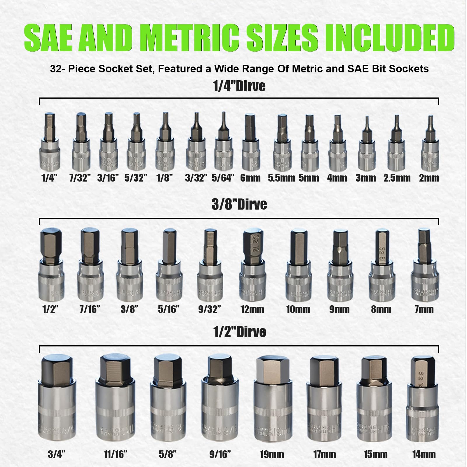 SUNHZ MCKP SAE and Metric sizes clearly labeled for fast setup
