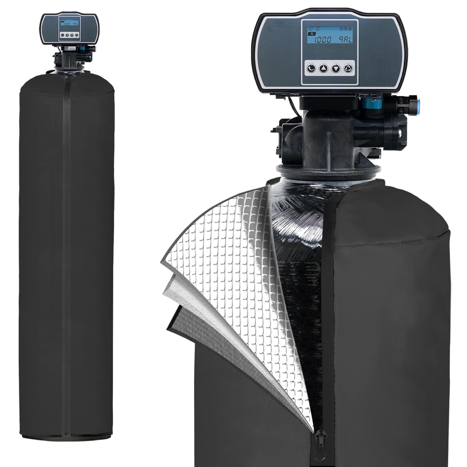 SUNICO outdoor water softener cover with 3-layer insulation protects the unit from weather.