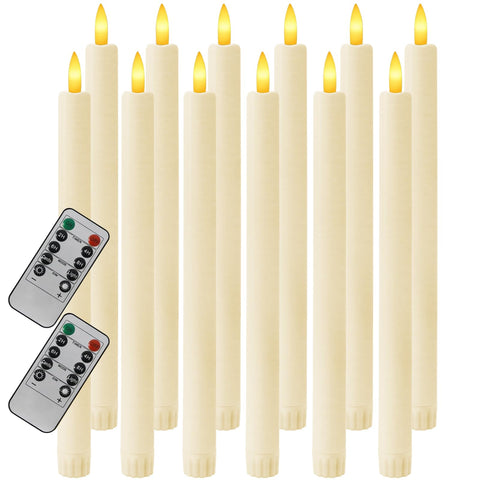 Sunjas flameless taper candles 10-inch ivory glow safely on a dining table
