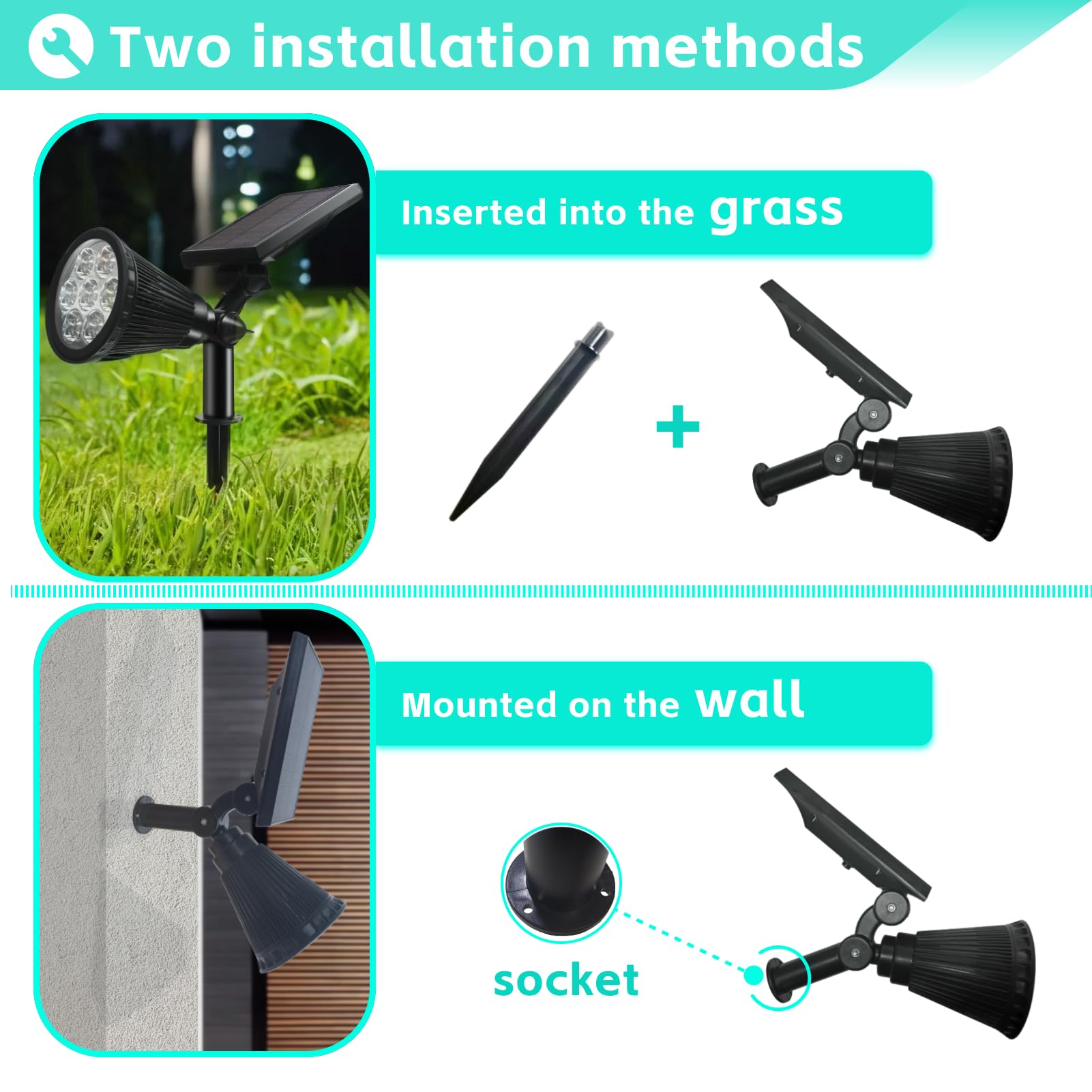 Sunklly solar spot light 180-degree adjustable panel for flexible angles.