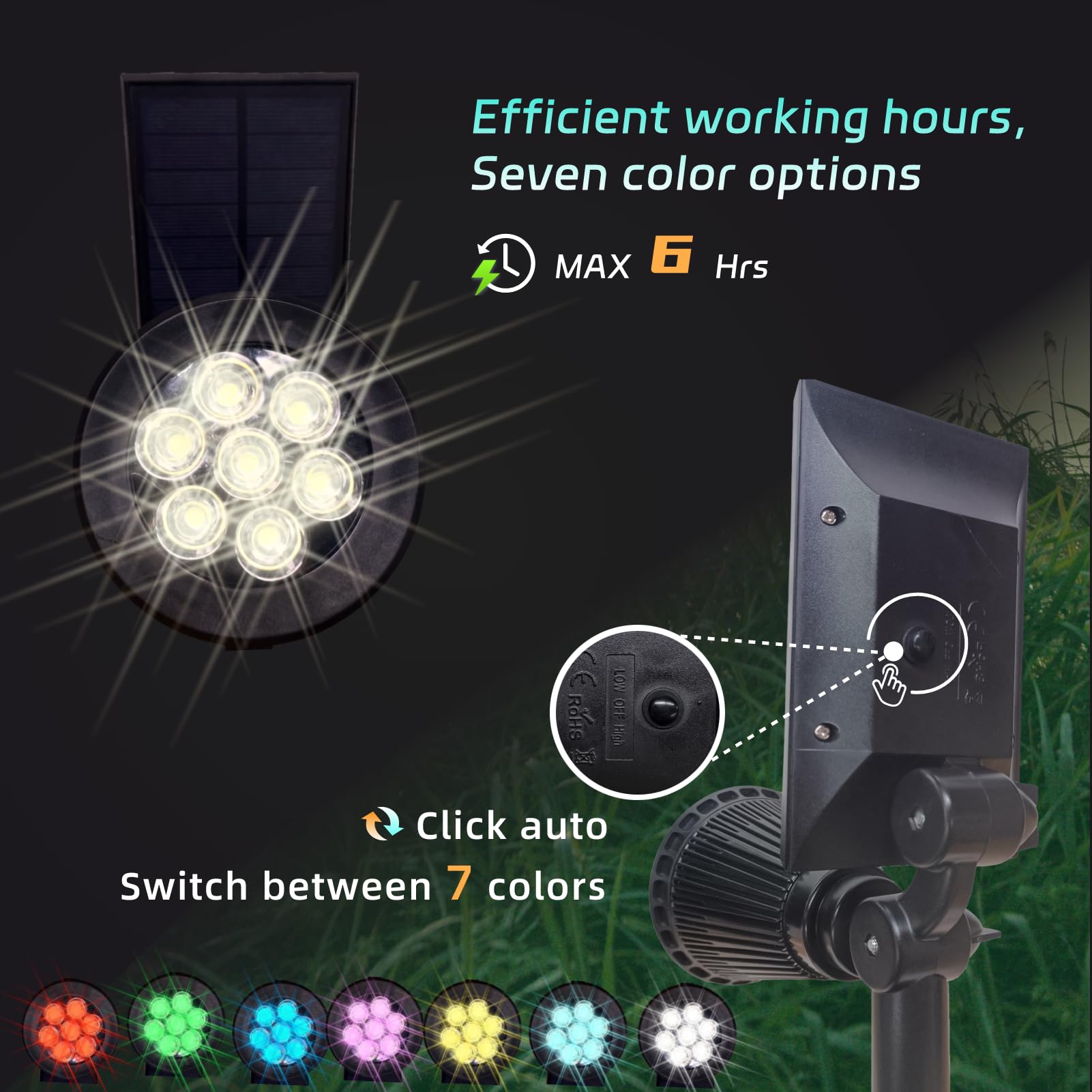 Sunklly solar spot light ground-stake installation for quick landscape setup.