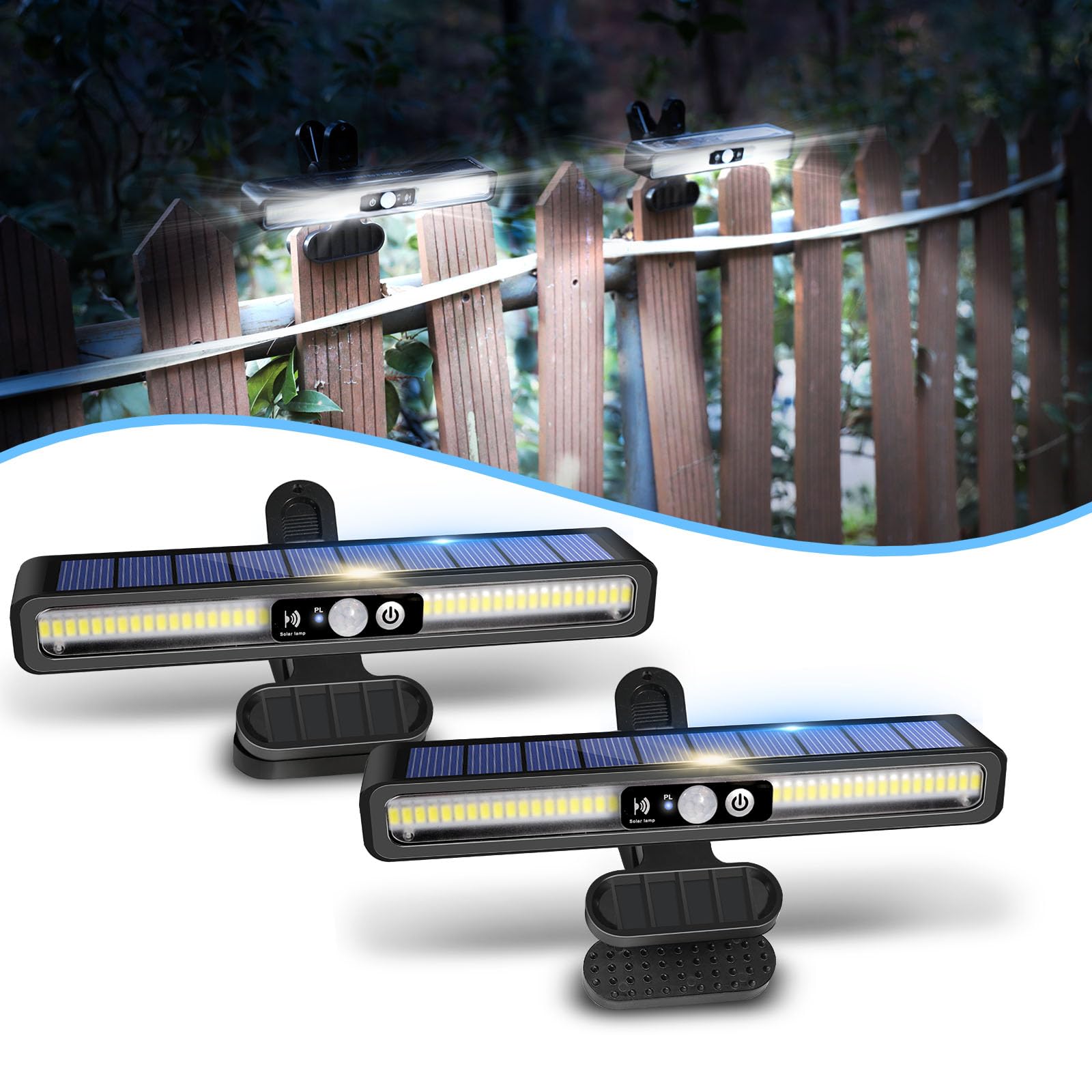 Sunlight Encounter clip-on solar light attached to a fence for perimeter lighting