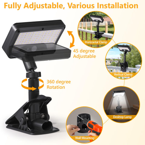 Sunlight Encounter clip-on solar light, side angle showing railing mounting