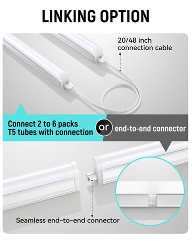 SUNLINKCO 4FT T5 LED fixture with mounting kit supports quick ceiling or wall installation.