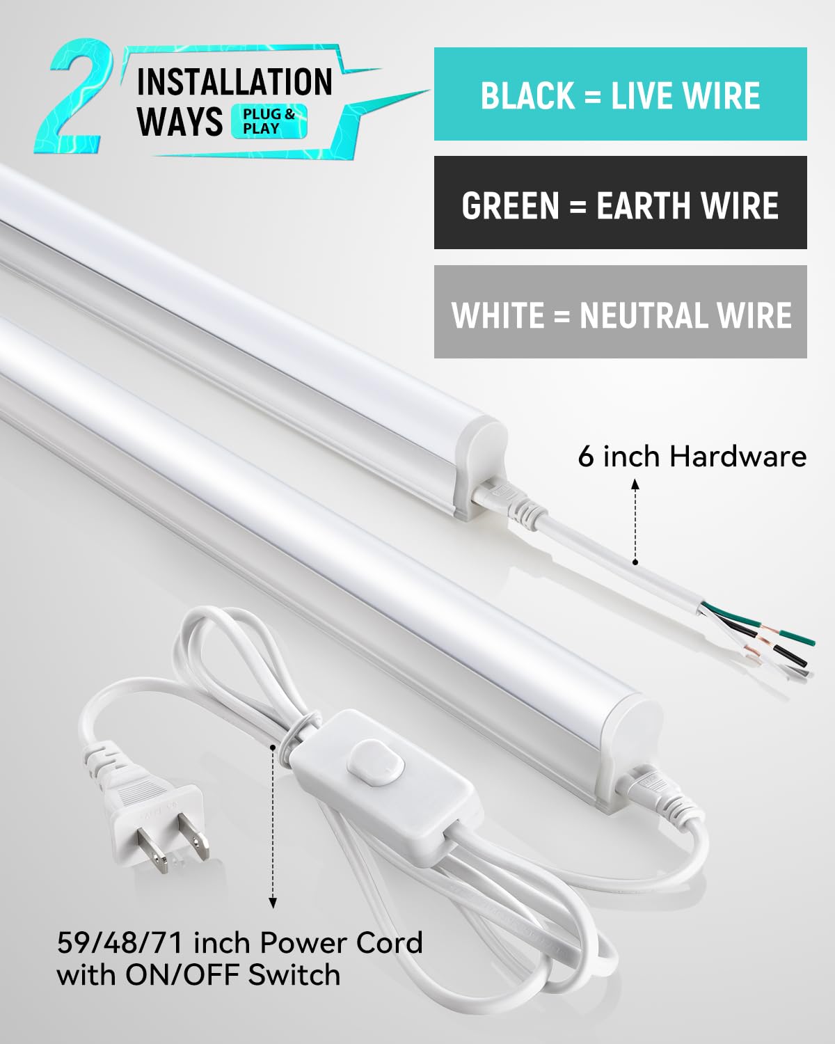 SUNLINKCO 4FT T5 LED fixture includes cords and cables for flexible positioning and setup.