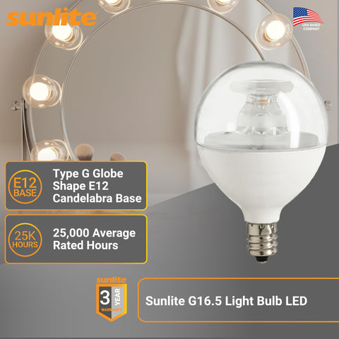 Sunlite G16.5 7W dimmable LED ideal for energy savings.