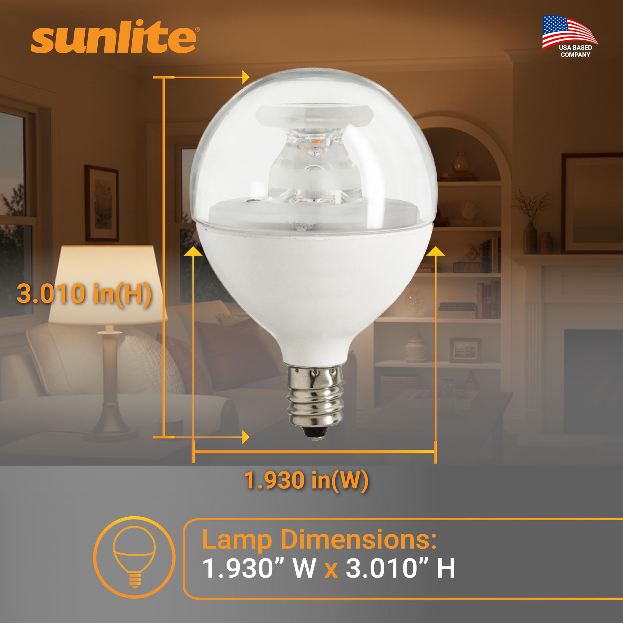 Sunlite G16.5 bulb with E12 base for compact fixtures.
